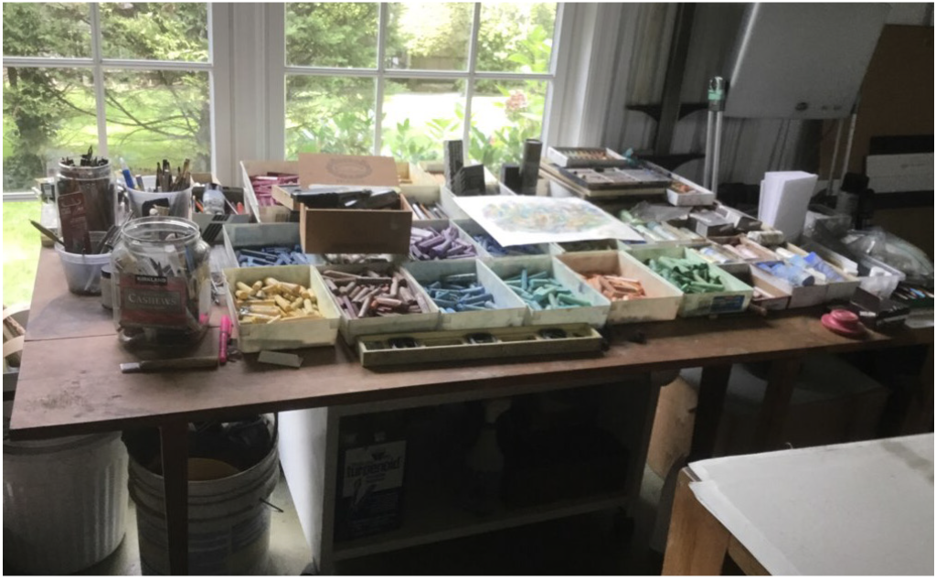 60+ years of work - painting, works on paper, objects, sculptures, wood carvings, advertising materials, supplies and more was the main focus of the team in hopes of salvaging everything.
